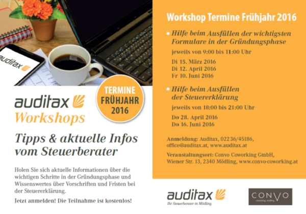 Auditax Workshops im Convo – Frühjahr 2016
